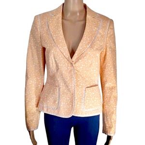 Rena Lange Orange Mixed Floral Silk Blend Snap Front Blazer Jacket Size 8